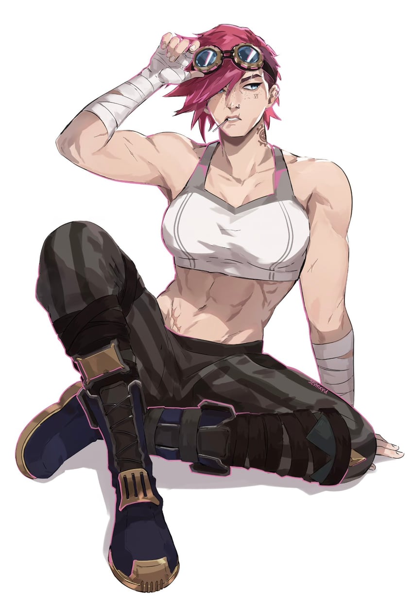 vi and arcane vi (league of legends and 1 more) drawn by ren_sevan