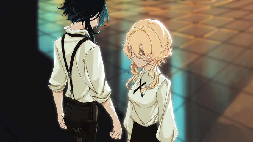 lumine and xiao (genshin impact) drawn by n.s.egg