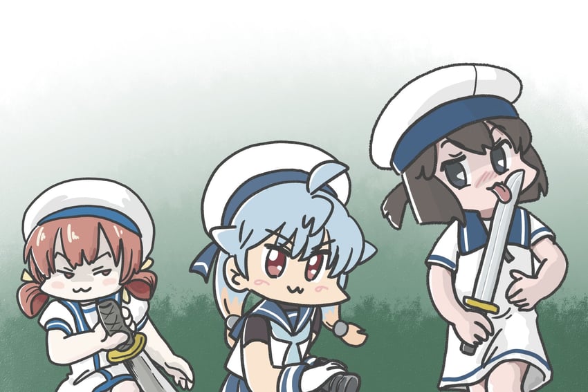sado, daitou, and kaiboukan no. 4 (kantai collection) drawn by ferret-san
