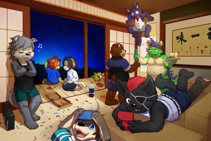 kouya aotsuki, torahiko oshima, juuichi mikazuki, shun kodori, soutarou touno, and 1 more (original and 1 more) drawn by 5yodarkmagic