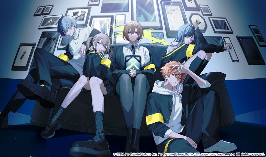 meiko, shinonome akito, shiraishi an, aoyagi touya, azusawa kohane, and 1 more (vocaloid and 2 more) drawn by itefu
