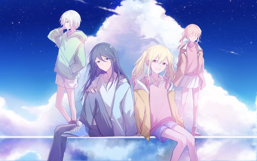 tenma saki, hoshino ichika, mochizuki honami, and hinomori shiho (project sekai) drawn by hibioes