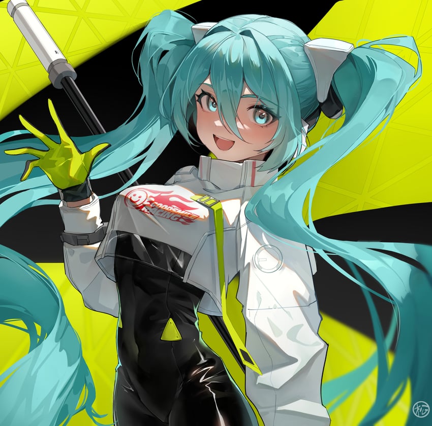 hatsune miku and racing miku (vocaloid and 1 more) drawn by matsuo_ringo