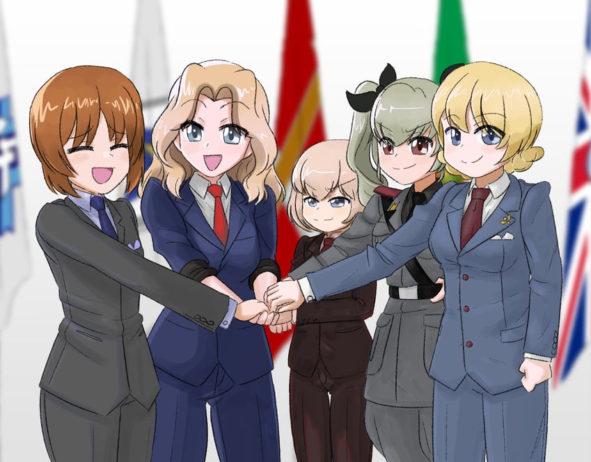 nishizumi miho, darjeeling, anchovy, kay, and katyusha (girls und panzer) drawn by black_cat03