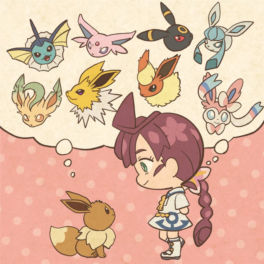 eevee, sylveon, umbreon, glaceon, vaporeon, and 5 more (pokemon and 1 more) drawn by mojacookie