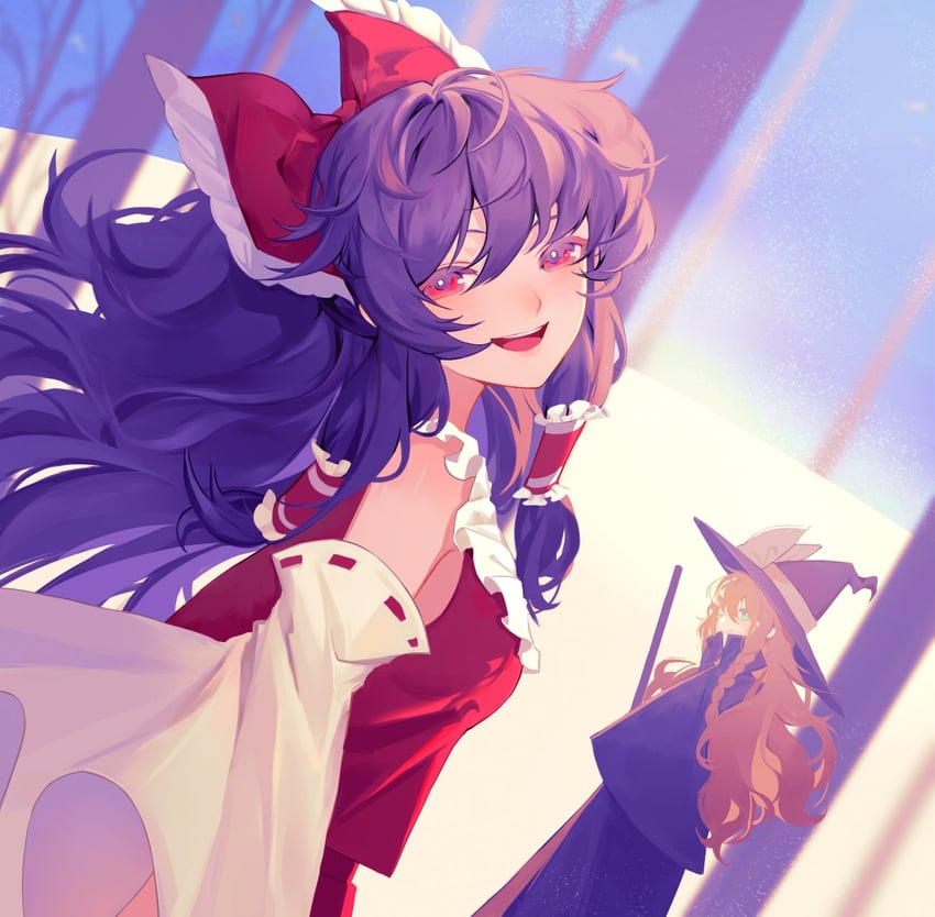 hakurei reimu and kirisame marisa (touhou) drawn by zhiming_shang