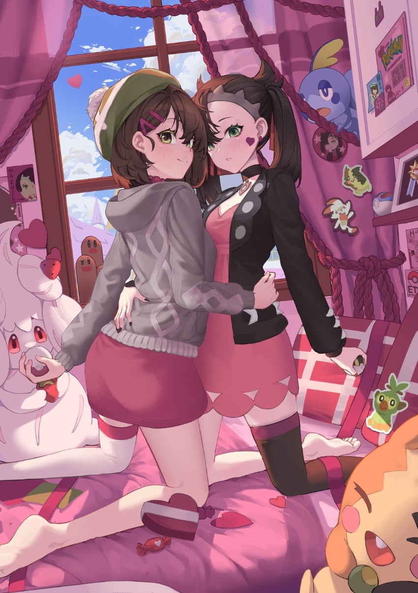 marnie, gloria, morpeko, scorbunny, sobble, and 3 more (pokemon and 1 more) drawn by alarmclockc