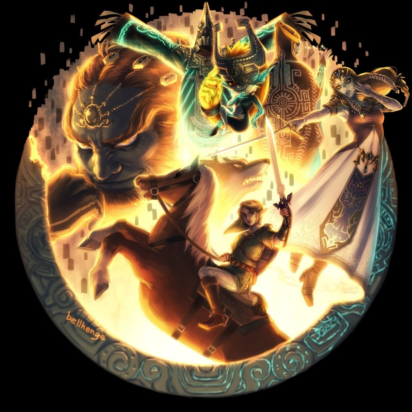 link, princess zelda, midna, ganondorf, wolf link, and 2 more (the legend of zelda and 1 more) drawn by bellhenge