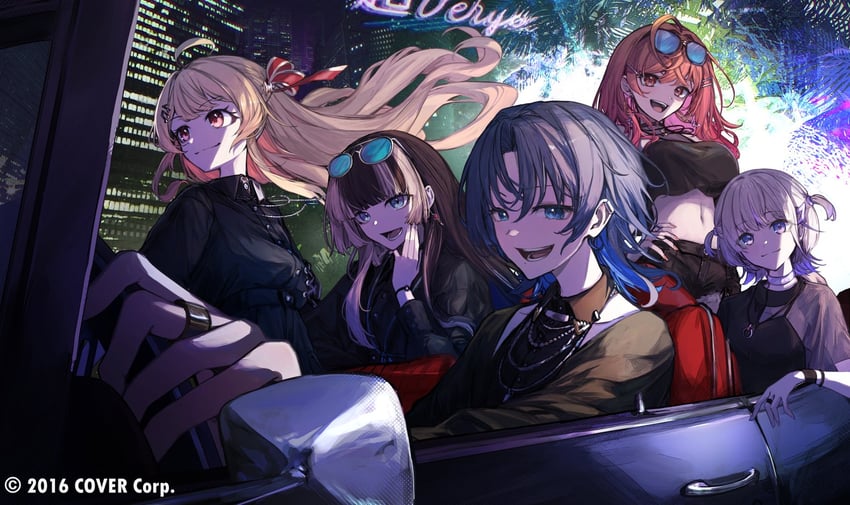 ichijou ririka, juufuutei raden, otonose kanade, hiodoshi ao, and todoroki hajime (hololive and 1 more) drawn by tsumeki