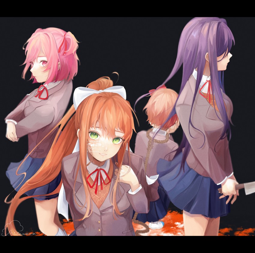 monika, natsuki, yuri, and sayori (doki doki literature club) drawn by mitsuwowwow