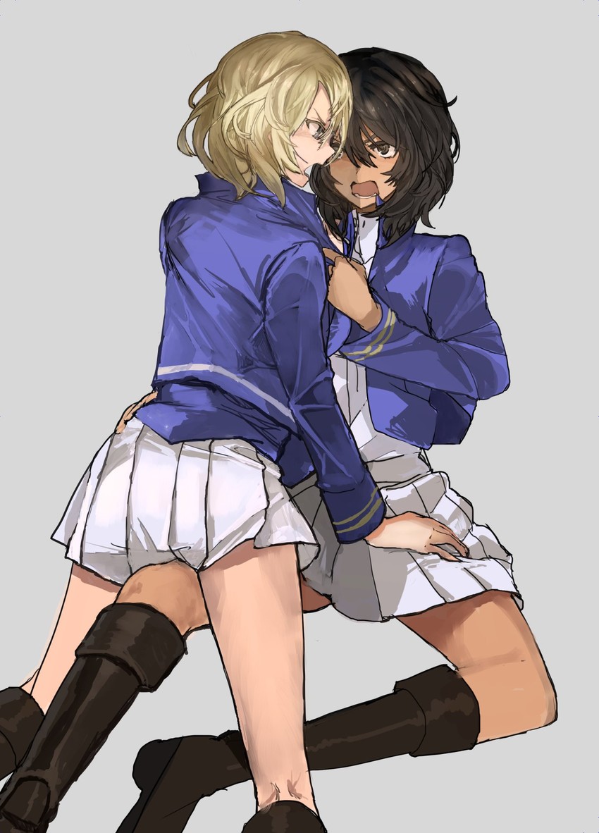 andou and oshida (girls und panzer) drawn by itou_(golem_inc)