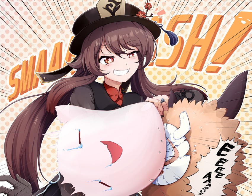 hu tao, boo tao, and hilichurl (genshin impact) drawn by c-rabbit