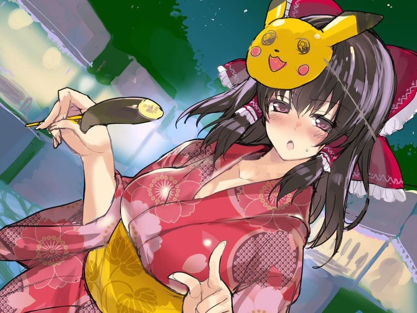 hakurei reimu, pikachu, and kanna (touhou and 2 more) drawn by mutsutake