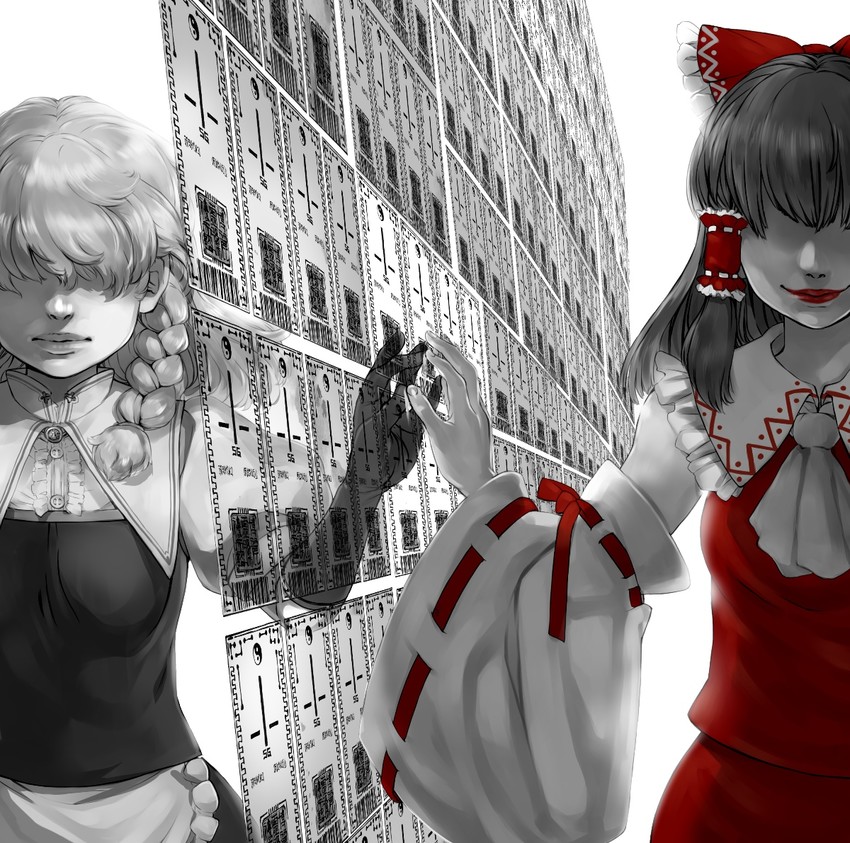 hakurei reimu and kirisame marisa (touhou and 1 more) drawn by ameyama_denshin