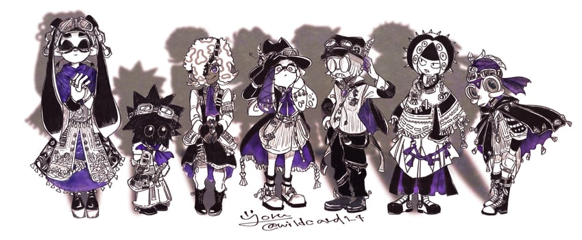 tao blu, yoko, tosh, kitamura, oonie, and 2 more (splatoon and 1 more) drawn by wildcard1_4