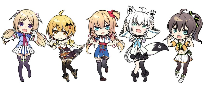 shirakami fubuki, natsuiro matsuri, akai haato, aki rosenthal, and yozora mel (hololive) drawn by tokumaro