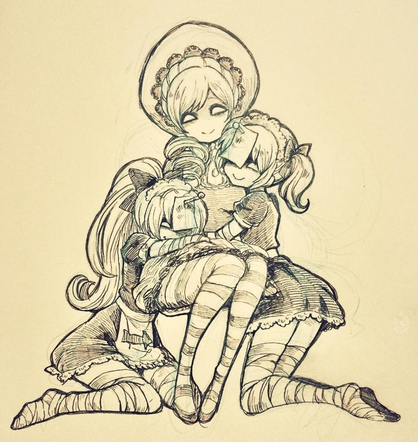 kaname madoka, sakura kyoko, tomoe mami, candeloro, and du polignac (mahou shoujo madoka magica) drawn by aebj