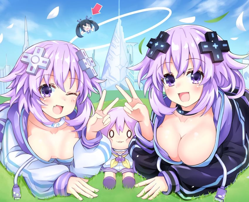 neptune, noire, and adult neptune (neptune and 1 more) drawn by giga-tera
