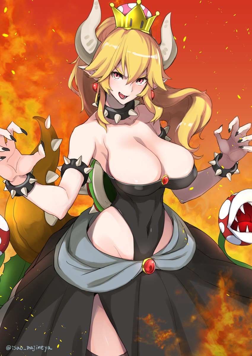 bowsette and piranha plant (mario and 1 more) drawn by isao