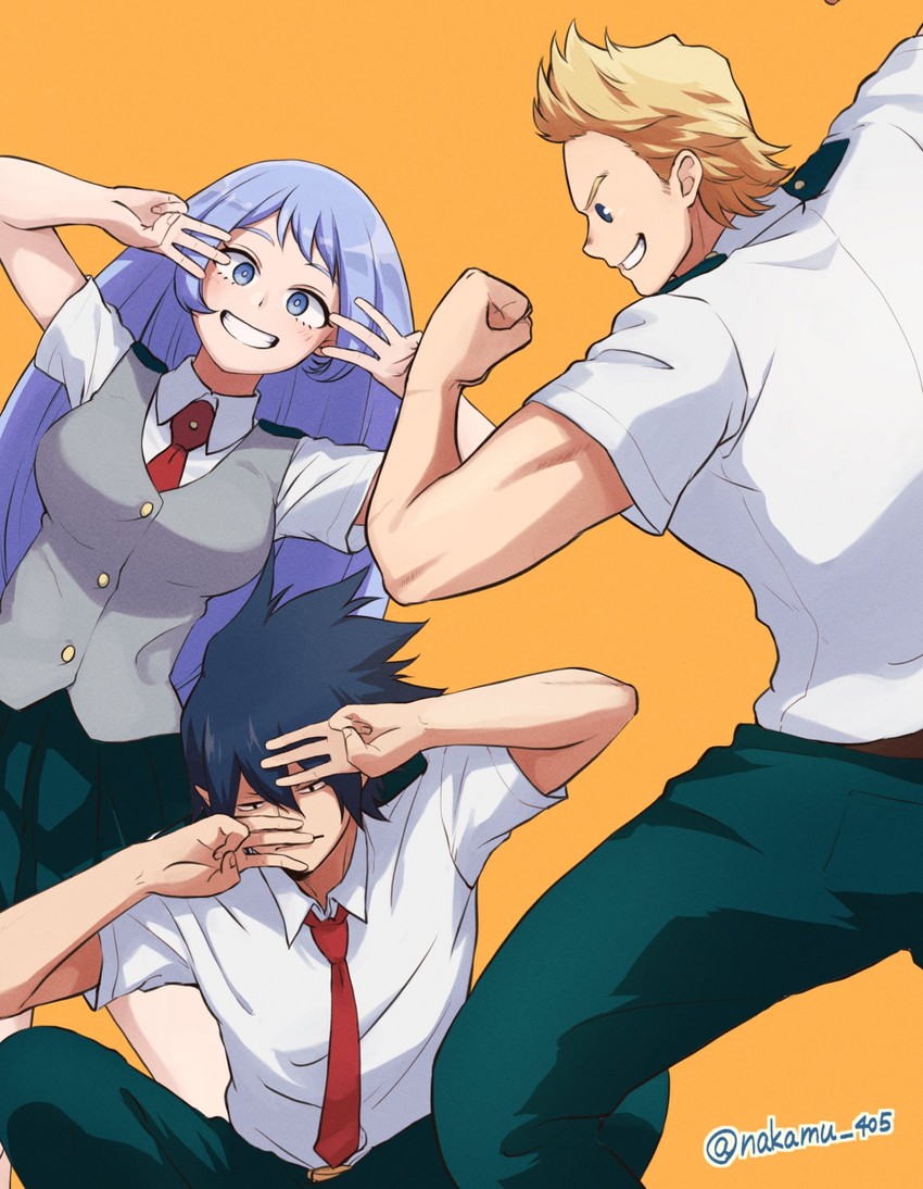 hado nejire, togata mirio, and amajiki tamaki (boku no hero academia) drawn by nakamu_405