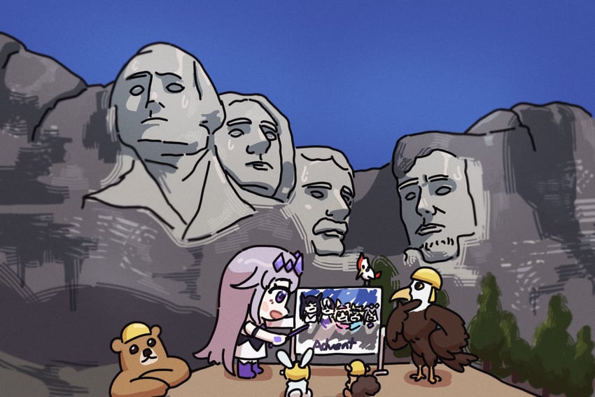 shiori novella, nerissa ravencroft, fuwawa abyssgard, mococo abyssgard, and koseki bijou (hololive and 1 more) drawn by bing_huyue