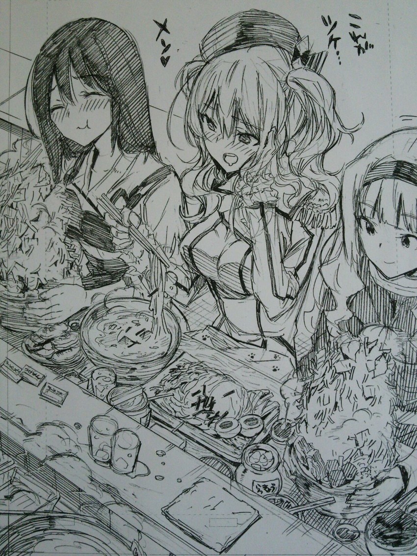 akagi, kashima, and shijou takane (kantai collection and 1 more) drawn by kojima_takeshi