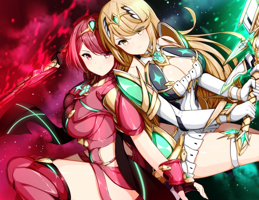 pyra and mythra (xenoblade chronicles and 1 more) drawn by wsman