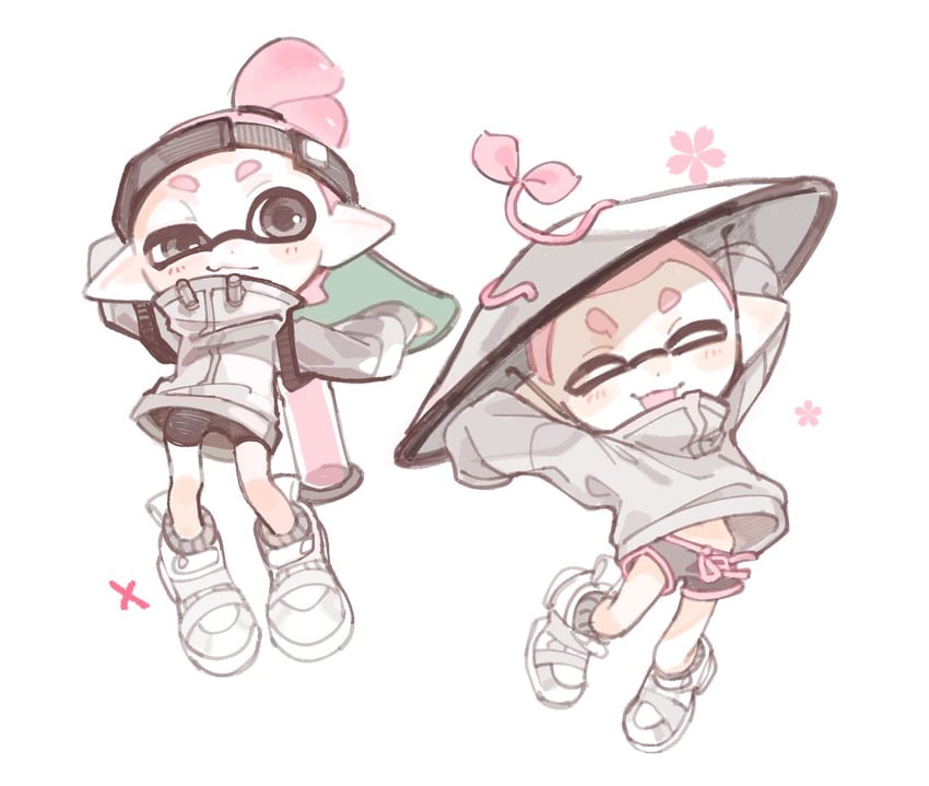 inkling player character and inkling boy (splatoon) drawn by spl8ya