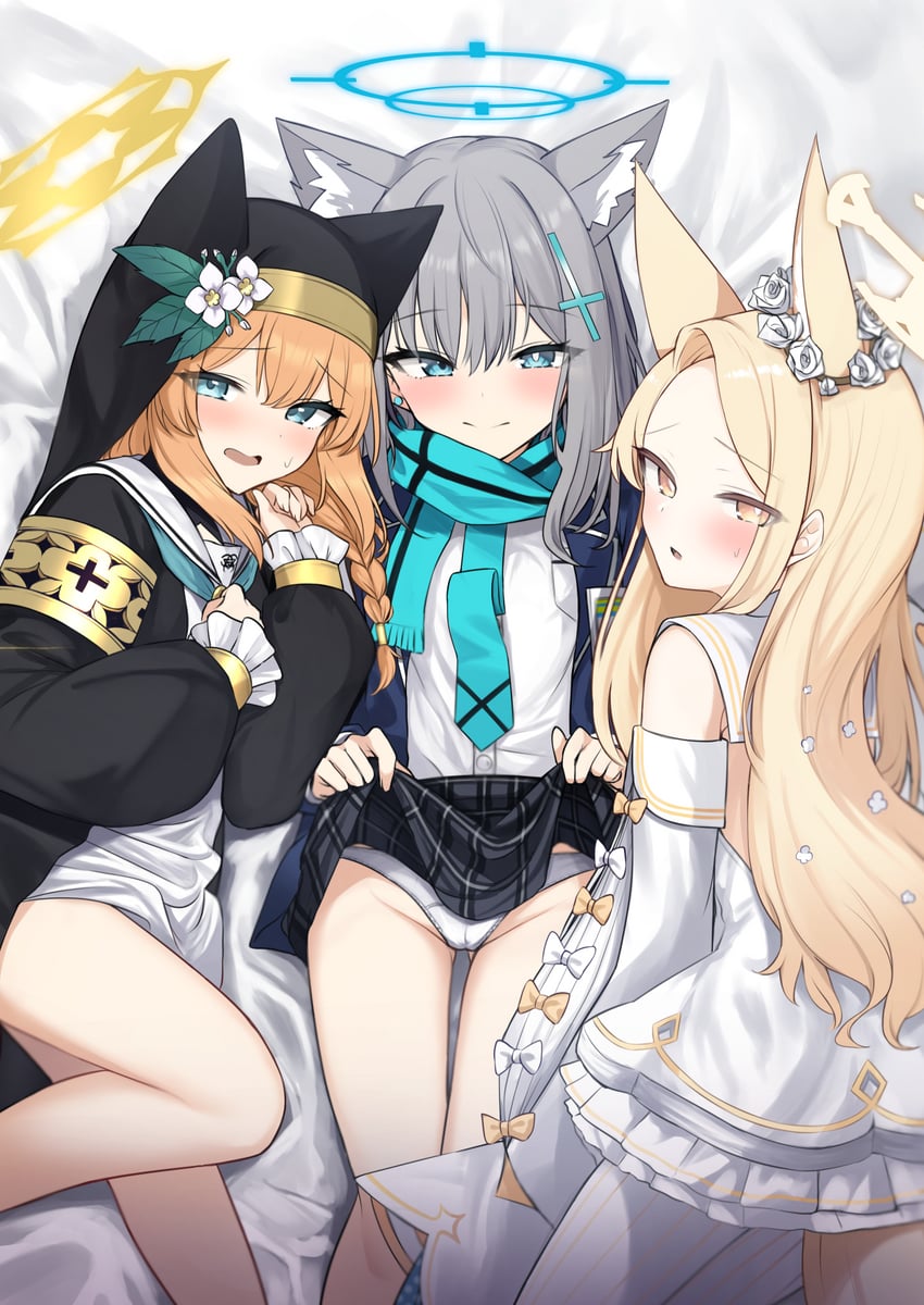 shiroko, mari, and seia (blue archive) drawn by mitsumine_raimu