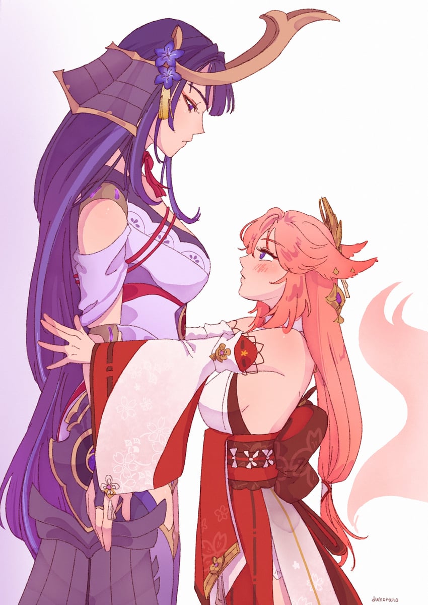 raiden shogun and yae miko (genshin impact) drawn by dunoruno