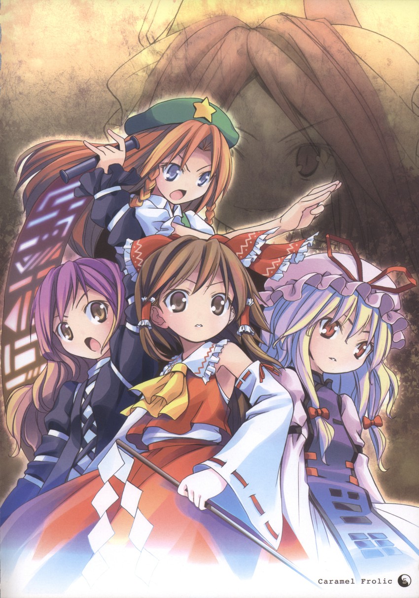 hakurei reimu, yakumo yukari, hong meiling, hijiri byakuren, and mima (touhou) drawn by pop_(electromagneticwave)