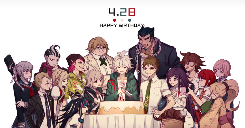 nanami chiaki, komaeda nagito, hinata hajime, tsumiki mikan, mioda ibuki, and 12 more (danganronpa and 1 more) drawn by unagi_(nakaelric)