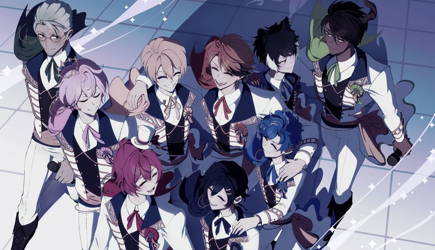kageyama shien, astel leda, hanasaki miyabi, kanade izuru, aragami oga, and 4 more (holostars) drawn by kuraraan