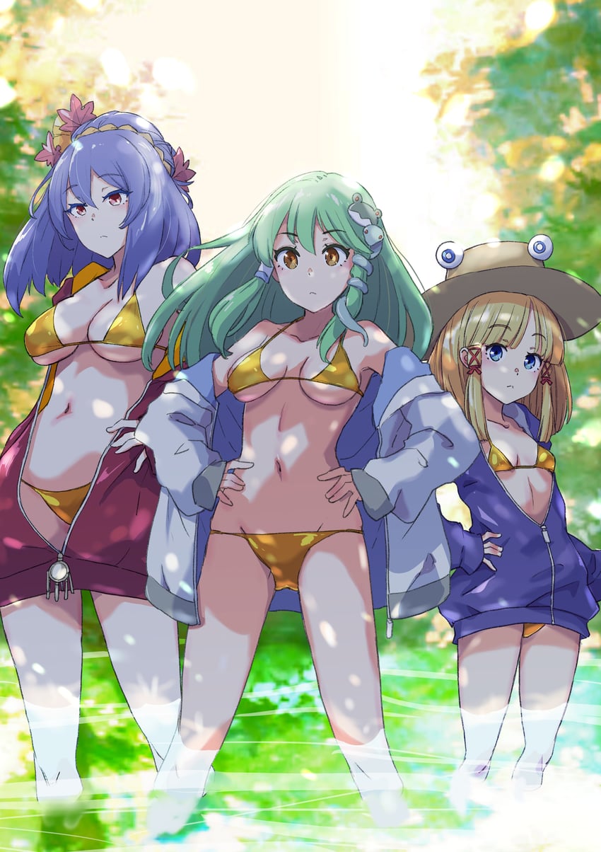 kochiya sanae, moriya suwako, and yasaka kanako (touhou) drawn by jack_(wkm74959)