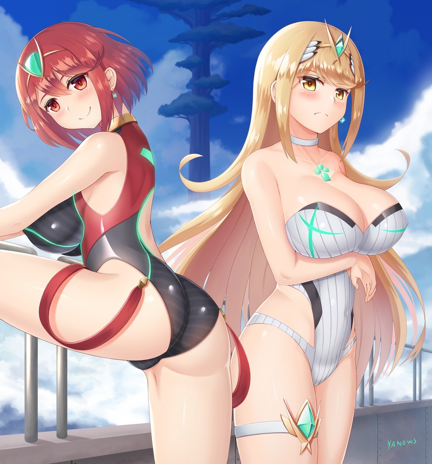 pyra and mythra (xenoblade chronicles and 1 more) drawn by yanows