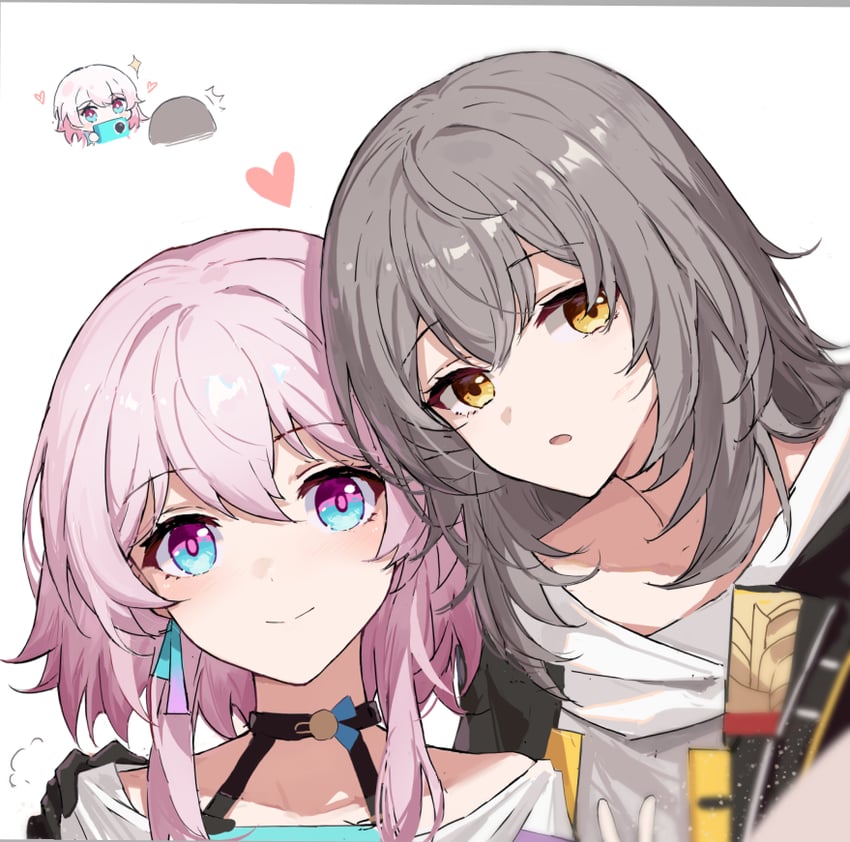 trailblazer, stelle, and march 7th (honkai and 1 more) drawn by yajuu