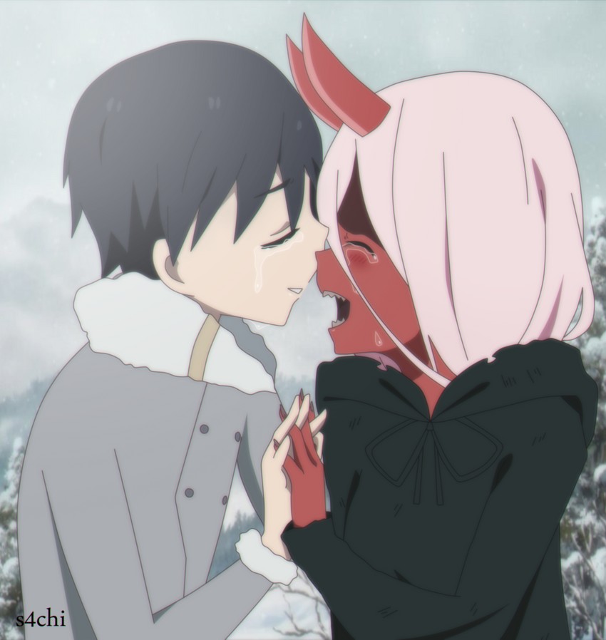 zero two and hiro (darling in the franxx) drawn by s4chi