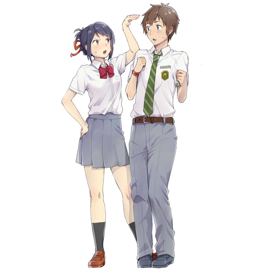 miyamizu mitsuha and tachibana taki (kimi no na wa.) drawn by pomu_(joynet)