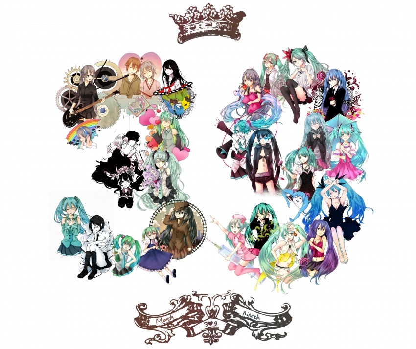 hatsune miku, black rock shooter, and shiteyan'yo (vocaloid and 29 more) drawn by reitun
