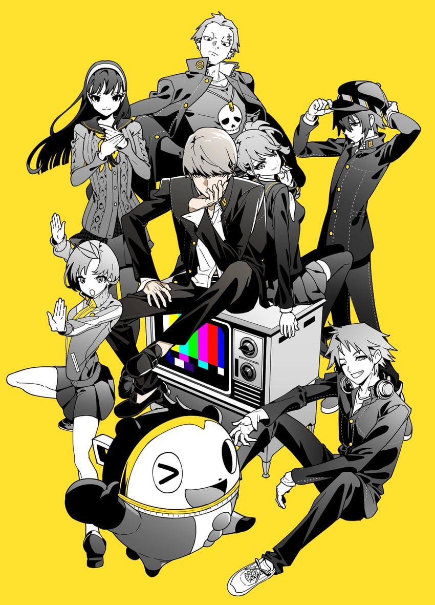 narukami yu, shirogane naoto, satonaka chie, kujikawa rise, amagi yukiko, and 3 more (persona and 1 more) drawn by oxnxgolfqt76300