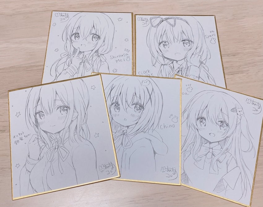kafuu chino, hoto cocoa, kirima syaro, and tippy (original and 2 more) drawn by amedamacon