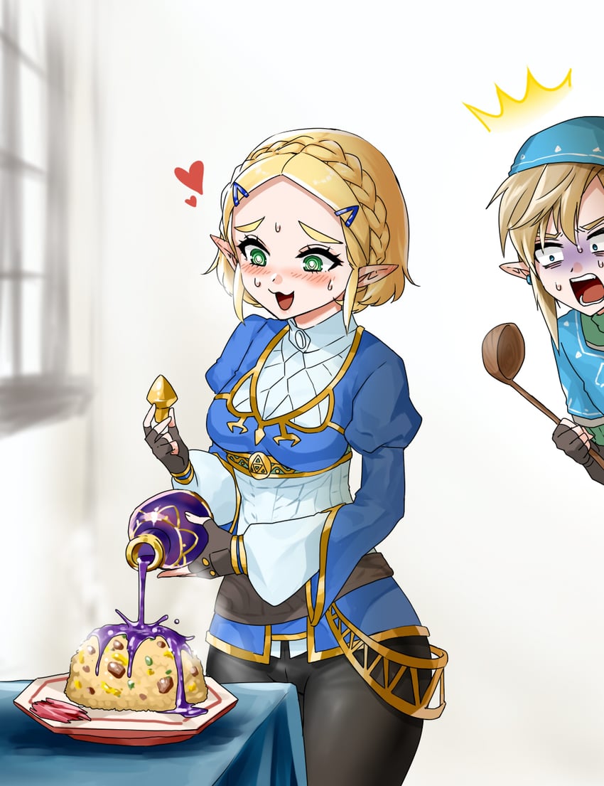 link and princess zelda (the legend of zelda and 2 more) drawn by wasabi_(legemd)