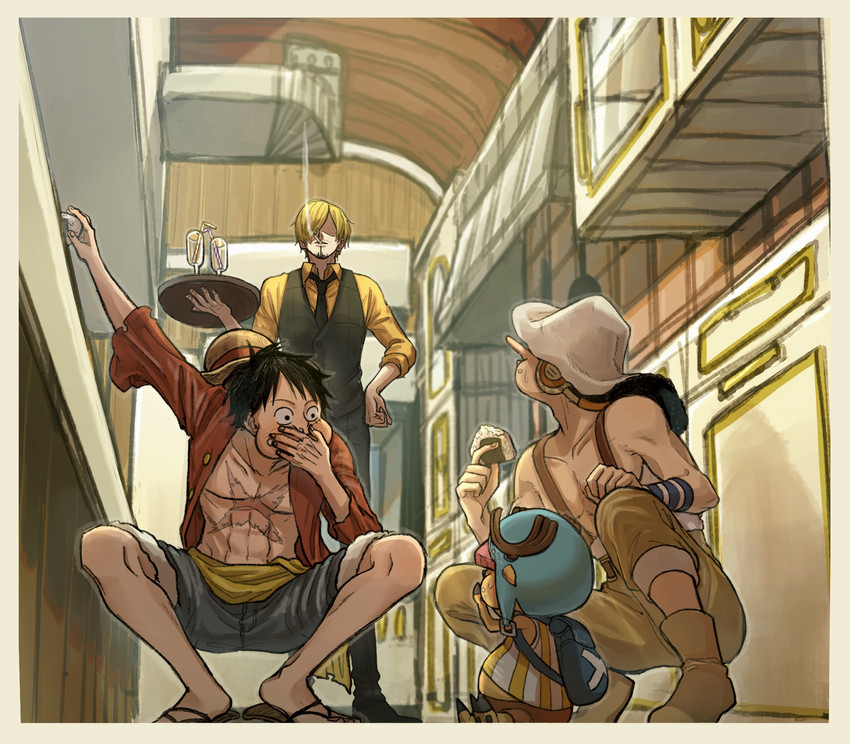 monkey d. luffy, sanji, tony tony chopper, and usopp (one piece) drawn by hurumori