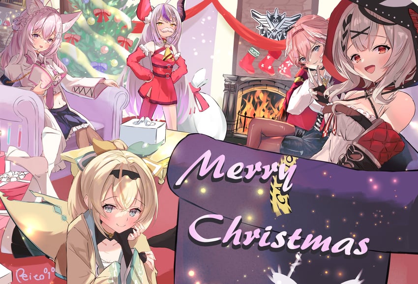 sakamata chloe, la+ darknesss, hakui koyori, kazama iroha, and takane lui (hololive) drawn by reitou_mkn
