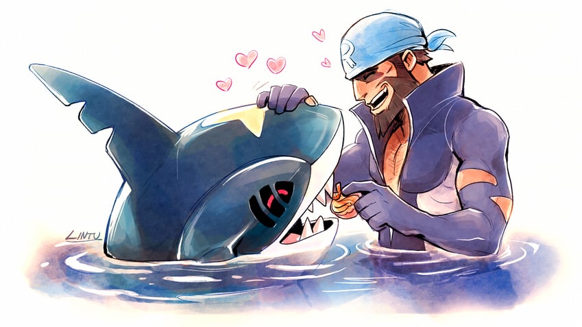 archie and sharpedo (pokemon and 1 more) drawn by lintufriikki