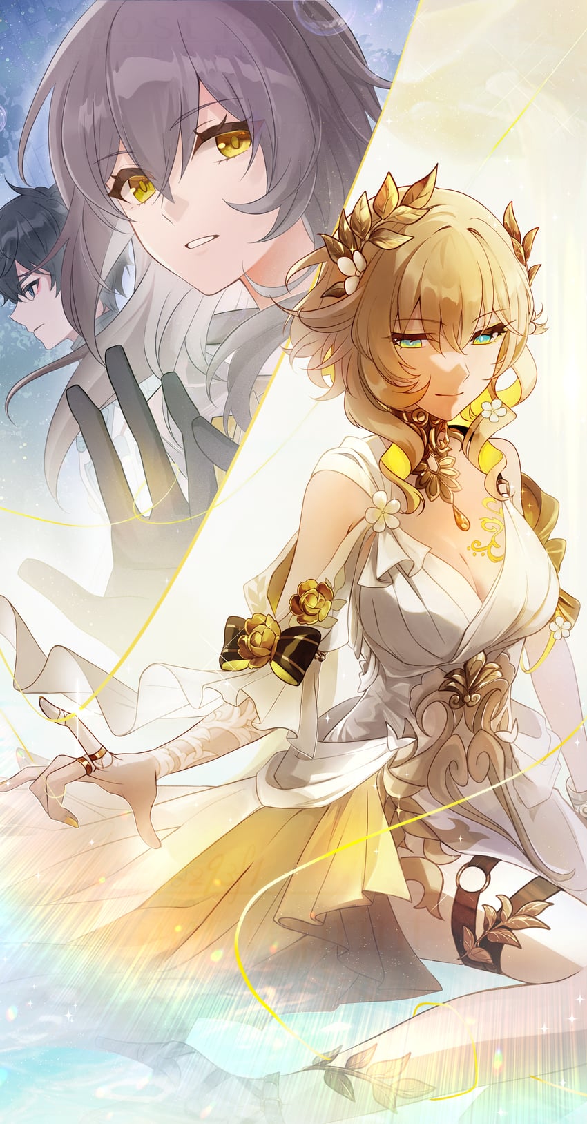 trailblazer, stelle, dan heng, and aglaea (honkai and 1 more) drawn by rei_(az93f1)