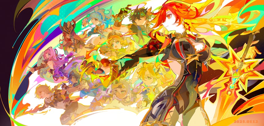 aether, citlali, mavuika, mualani, kinich, and 5 more (genshin impact) drawn by ezu_(e104mjd)