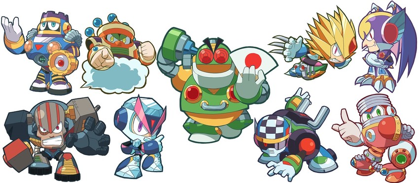 auto, turbo man, shade man, cloud man, freeze man, and 4 more (mega man and 2 more) drawn by kin_niku