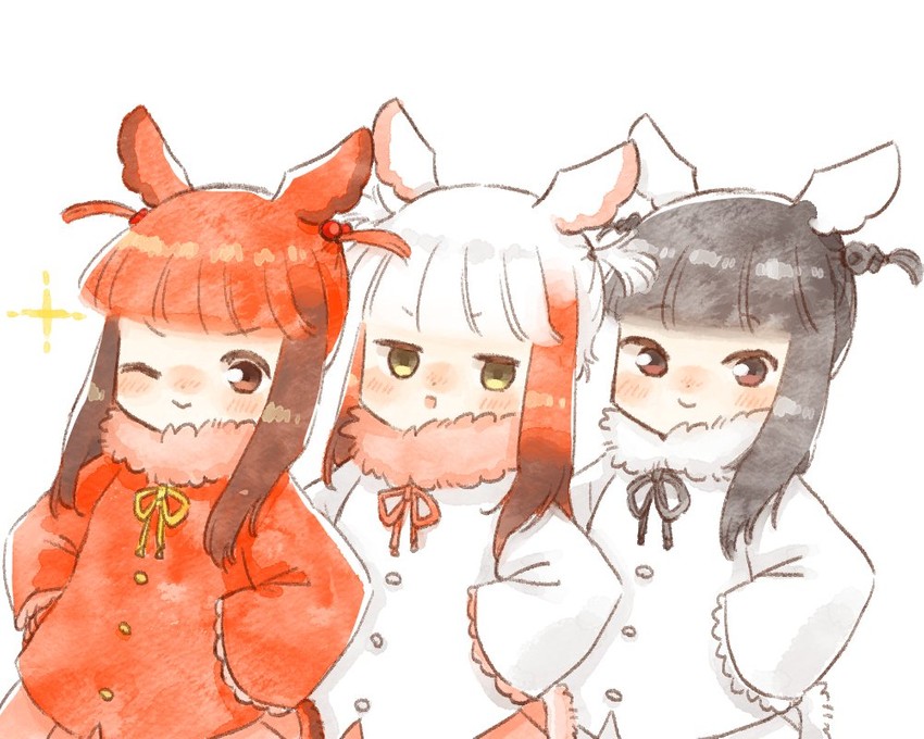 japanese crested ibis, scarlet ibis, and black-headed ibis (kemono friends) drawn by moeki_(moeki0329)