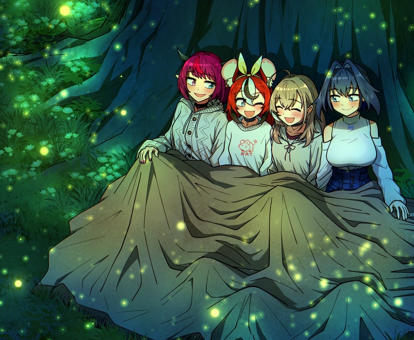 ouro kronii, nanashi mumei, hakos baelz, and irys (hololive and 1 more) drawn by ddolbang